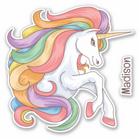 Sticker Nom personnalisé Unicorne colorée (Devant)