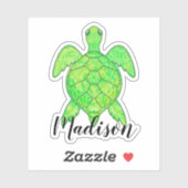 Sticker Nom personnalisé Zen Mandala Turtle (Feuille)