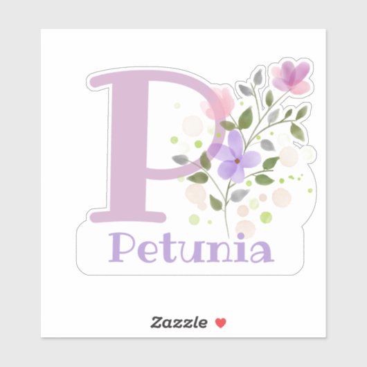 Sticker Nom Petunia & Initial avec design floral (Feuille)
