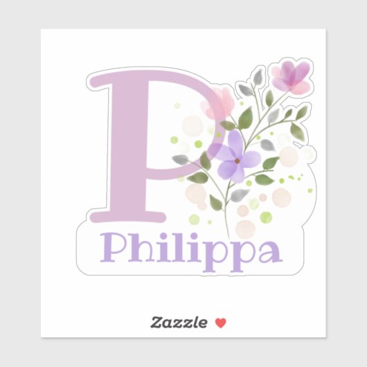 Sticker Nom Philippa plus Initial avec Floral Design (Feuille)