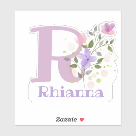 Sticker Nom Rhianna plus Initial avec Floral Design (Feuille)