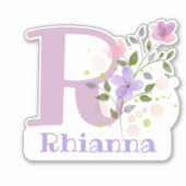 Sticker Nom Rhianna plus Initial avec Floral Design (Devant)