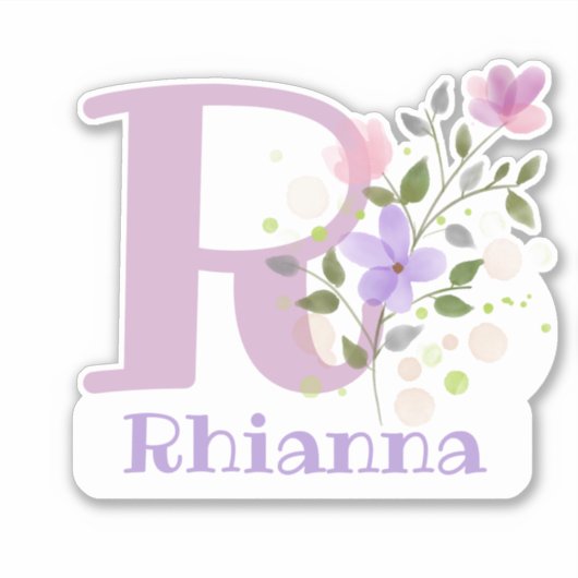 Sticker Nom Rhianna plus Initial avec Floral Design (Devant)