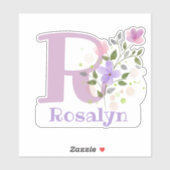 Sticker Nom Rosalyn plus Initial avec Floral Design (Feuille)