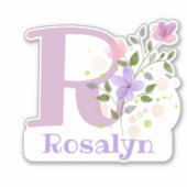 Sticker Nom Rosalyn plus Initial avec Floral Design (Devant)