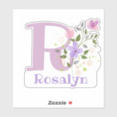 Sticker Nom Rosalyn plus initiale avec motif floral (Feuille)