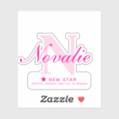 Sticker Nom rose initial et signification du nom Novalie (Feuille)