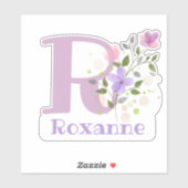 Sticker Nom Roxanne & Initial avec design floral (Feuille)