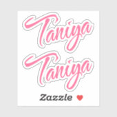 Sticker Nom Taniya en rose cursive x2 (Feuille)