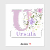 Sticker Nom Ursula & Initiale avec Design Floral (Feuille)