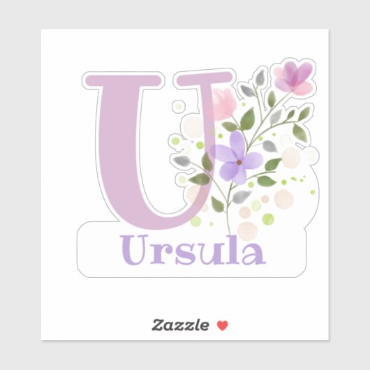 Sticker Nom Ursula & Initiale avec Design Floral (Feuille)