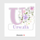 Sticker Nom Ursula & Initiale avec motif floral (Feuille)
