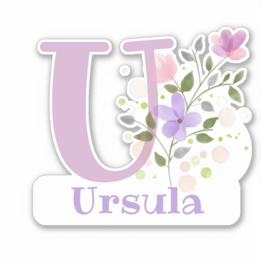 Sticker Nom Ursula & Initiale avec motif floral (Devant)