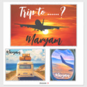 Sticker Nom Voyage à ...?! Voyage Avion & Voiture Valise (Feuille)