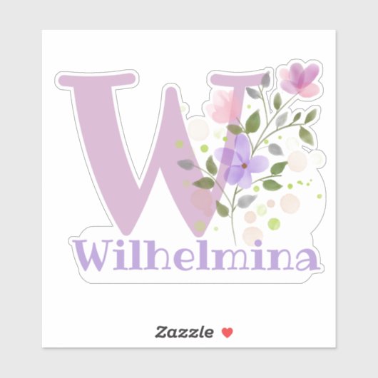 Sticker Nom Wilhelmina & Initial avec design floral (Feuille)