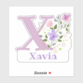 Sticker Nom Xavia plus Initial avec Floral Design (Feuille)