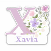 Sticker Nom Xavia plus Initial avec Floral Design (Devant)