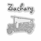 Sticker Nom Zachary avec un camion de pompiers, (Devant)
