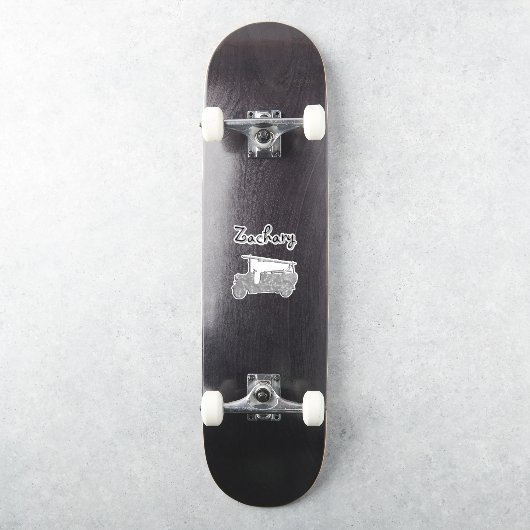 Sticker Nom Zachary avec un camion de pompiers, (Skateboard)