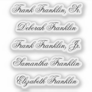 Sticker Noms de cinq invités en calligraphie à l'écriture 