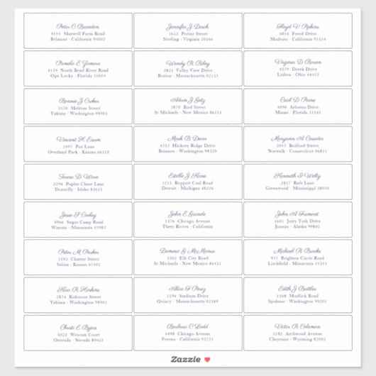 Sticker Noms des invités de mariage Adresse Script Bleu Ma (Feuille)