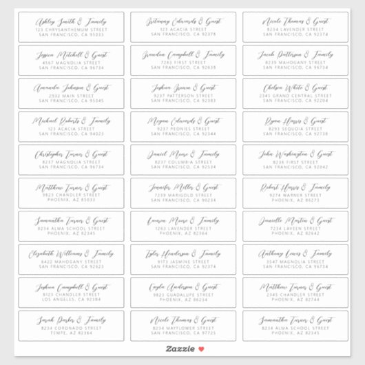 Sticker Noms d'hôtes mariages Adresse Simple Chic Moderne (Feuille)