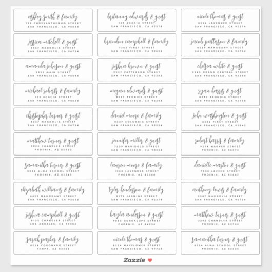 Sticker Noms d'hôtes mariages Moderne Simple Noir et Blanc (Feuille)