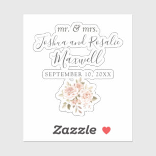 Sticker Noms et date de mariage de Roses Shabby Romantique