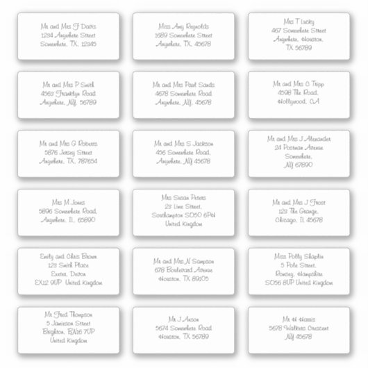 Sticker Noms individuels informels Adresses d'expédition (Devant)