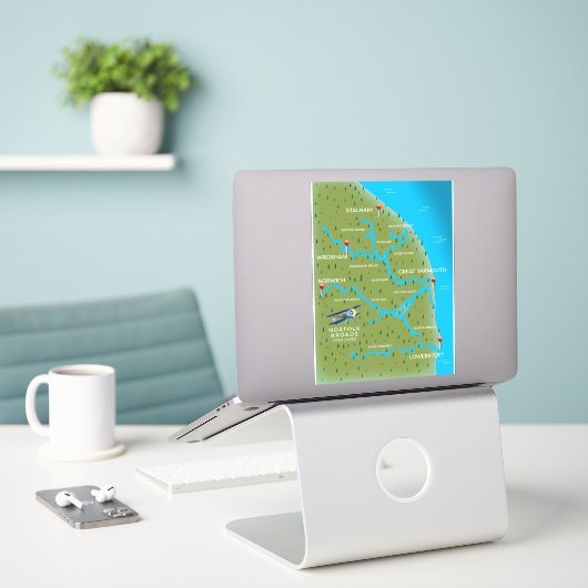 Sticker Norfolk Broads Angleterre Map. (Ordinateur portable sur le bureau)