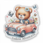 Sticker Nounours conduisant une voiture décapotable (Devant)