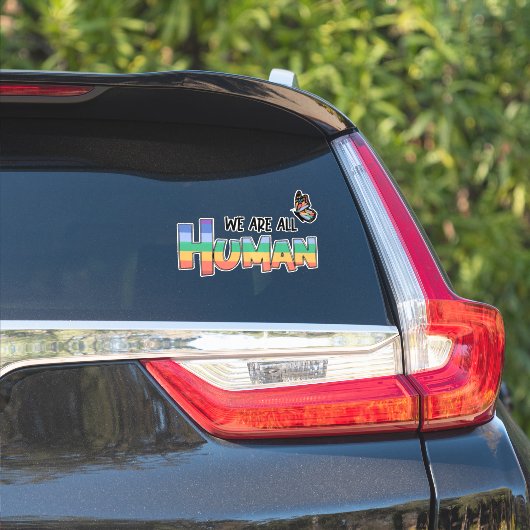Sticker Nous sommes tous humains Rainbow (Côté voiture)