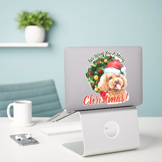 Sticker Nous Te Malheur Joyeux Noël Apricot Couleur Poodle (Ordinateur portable sur le bureau)