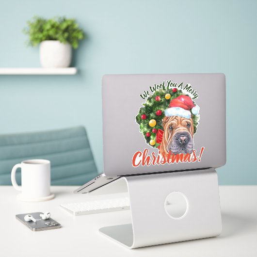 Sticker Nous Te Malheur Joyeux Noël Orange Shar Pei (Ordinateur portable sur le bureau)