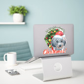 Sticker Nous Vous Empêchons De Joyeux Caniche Gris De Noël (Ordinateur portable sur le bureau)