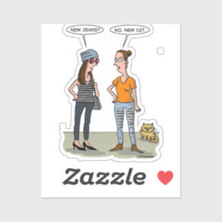 Sticker Nouveau jean ? Non, nouveau chat. Carte de vœux pl