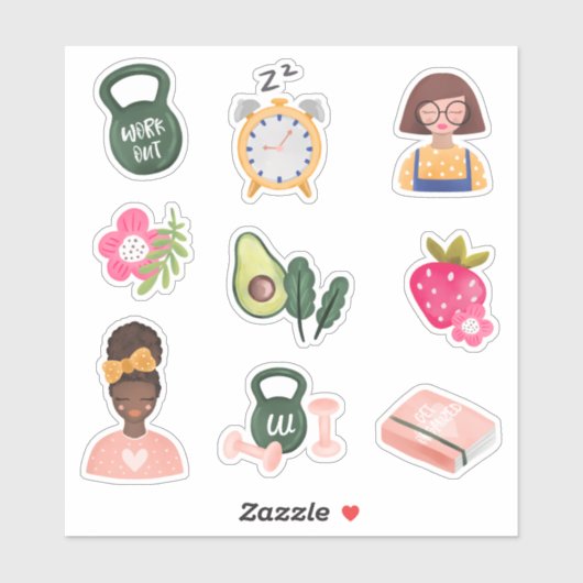 Sticker Nouveau | Résolutions du Nouvel An Girly Illustrat (Feuille)