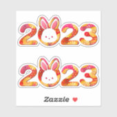 Sticker Nouvel An chinois 2023 Année du lapin rose floral (Feuille)