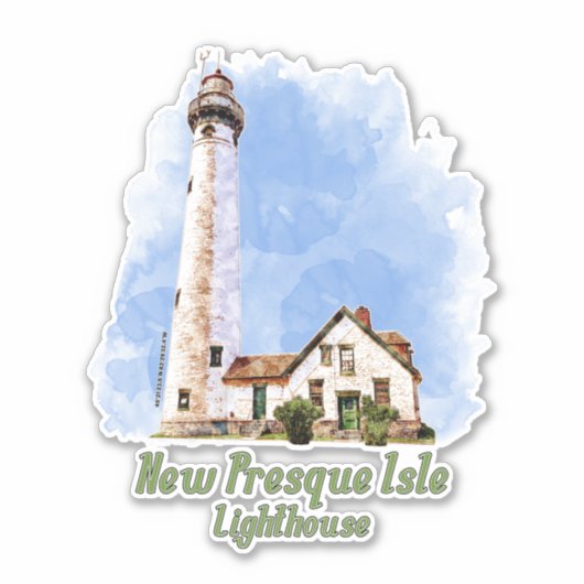 Sticker Nouvelle aquarelle du phare de Presque Isle - Mich (Devant)