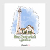 Sticker Nouvelle aquarelle du phare de Presque Isle - Mich (Feuille)