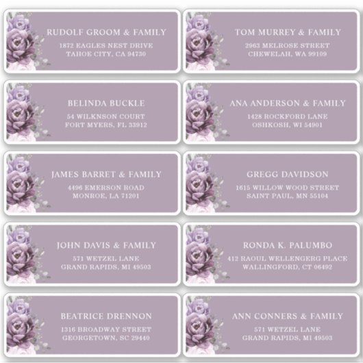 Sticker Nuances de pourpre poussiéreux Plum Mariage Adress (Devant)