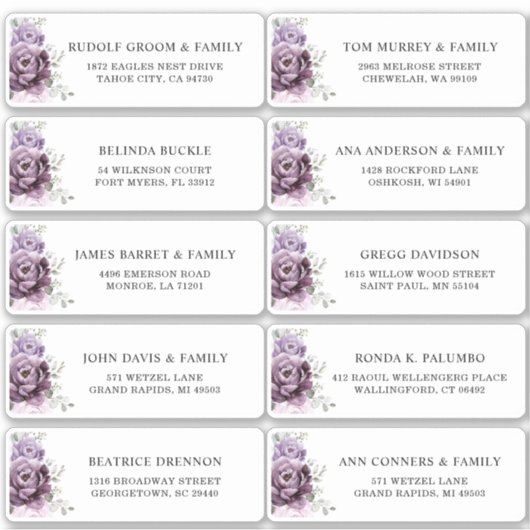 Sticker Nuances de pourpre poussiéreux Plum Mariage Adress (Devant)