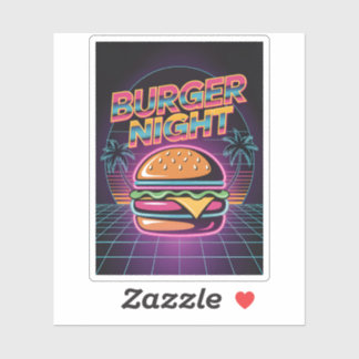 Sticker Nuit de Burger Rétro 80 Neon Synthwave Palmiers