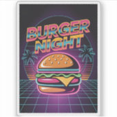 Sticker Nuit de Burger Rétro 80 Neon Synthwave Palmiers (Devant)