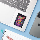 Sticker Nuit de Burger Rétro 80 Neon Synthwave Palmiers (Ordinateur portable avec iPhone)