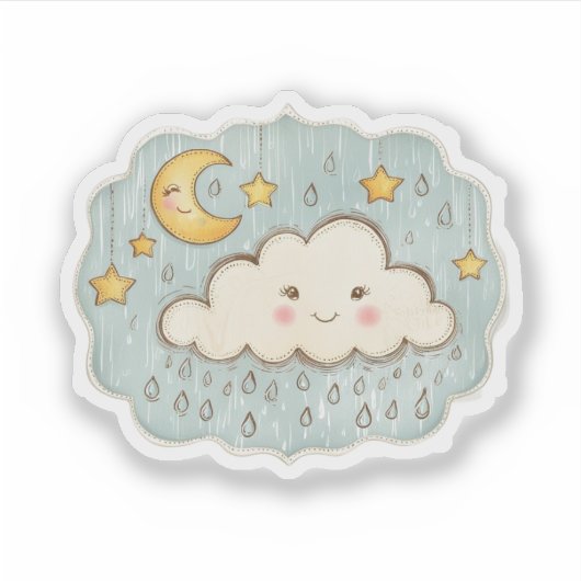 Sticker Nuit de pluie céleste avec lune & étoiles (Devant)