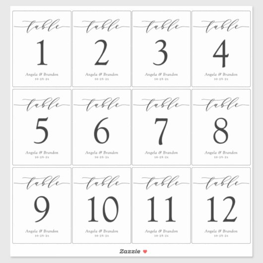 Sticker Numéro de table Mariage de script simple Bouteille (Feuille)