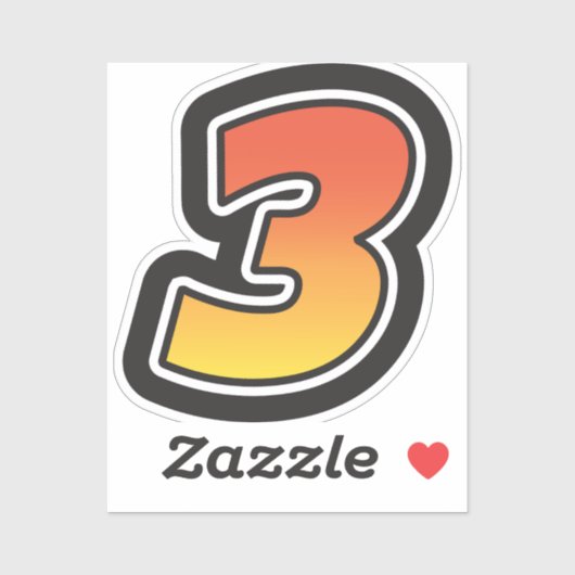 Sticker Numéro Trois 3 Gradient Jaune Orange 3 Stroke (Feuille)