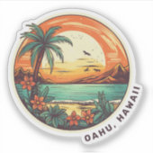 Sticker Oahu Hawaii Beach Logo Vacances (Devant)