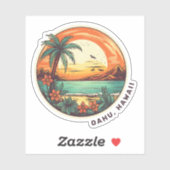 Sticker Oahu Hawaii Beach Logo Vacances (Feuille)